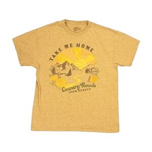 John Denver T Shirt Mens XL Yellow Excellent Take Me Home Country Roads Graphic